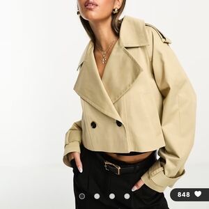 ASOS Beige Double-Breasted Cropped Trench Coat